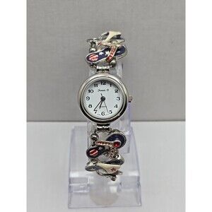 Jennie B Avon Patriotic Flip Flops Charm Bracelet Watch New Battery USA  Beach